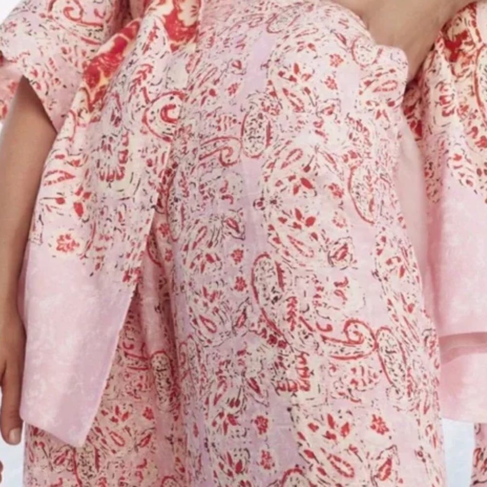 NWT ZARA BARBIE PINK WIDE-LEG PRINTED LINEN BLEND TROUSERS SizeXS - Picture 2 of 13